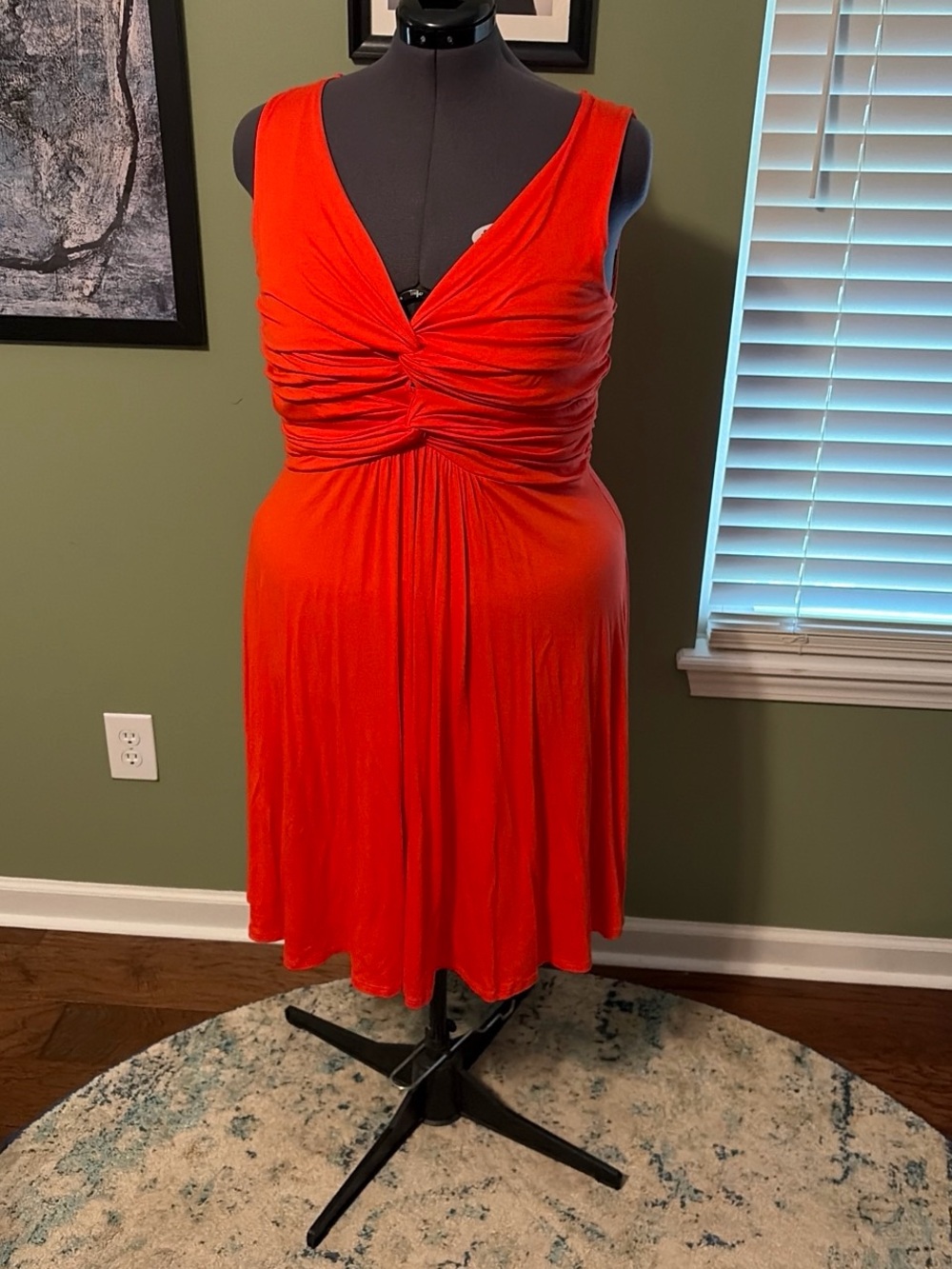 Soprano Twist-Front Sleeveless Midi Dress in Bright Red